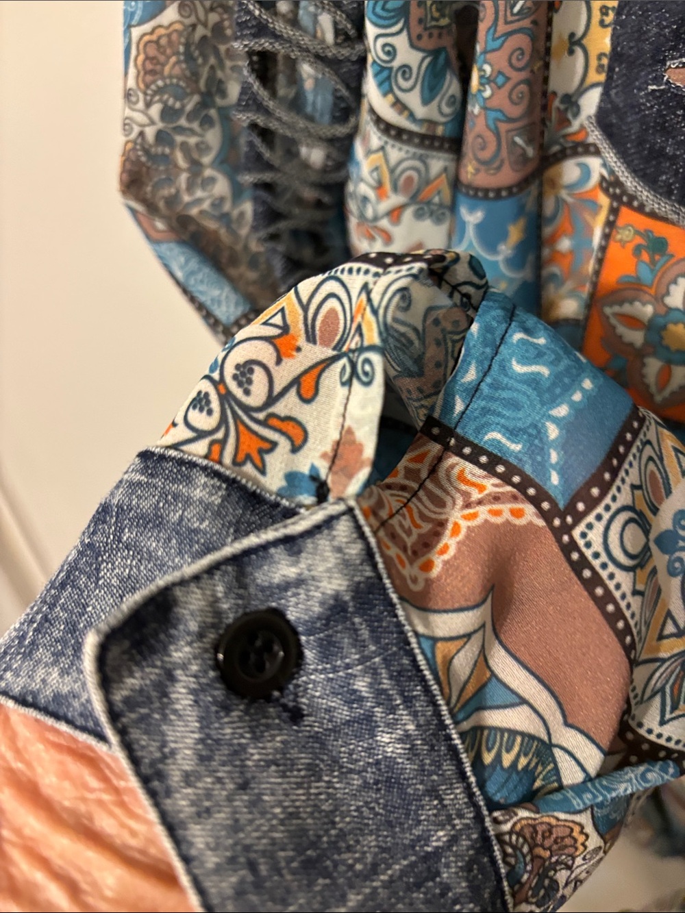 A.Z.IBoho Patchwork Button-Front Shirt - Blue & Orange - Picture 9 of 12